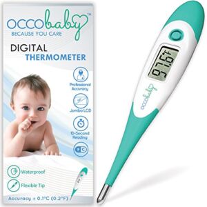 OCCObaby Clinical Digital Baby Thermometer – LCD, Flexible Tip, 10 Second Quick Accurate Fever Read Rectal Oral & Underarm Thermometer for Kids – Waterproof Baby Thermometer for Infants & Toddlers