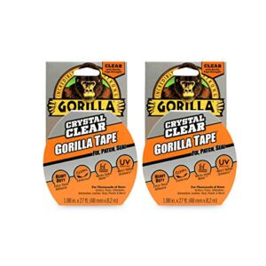 Gorilla Crystal Clear Repair Duct Tape, 1.88” x 9 yd, Clear, (Pack of 2)