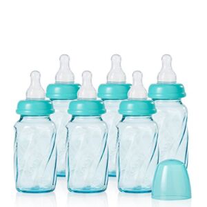 Evenflo Feeding Glass Premium Proflo Vented Plus Bottles for Baby, Infant and Newborn – Helps Reduce Colic – Teal, 4 Ounce (Pack of 6)