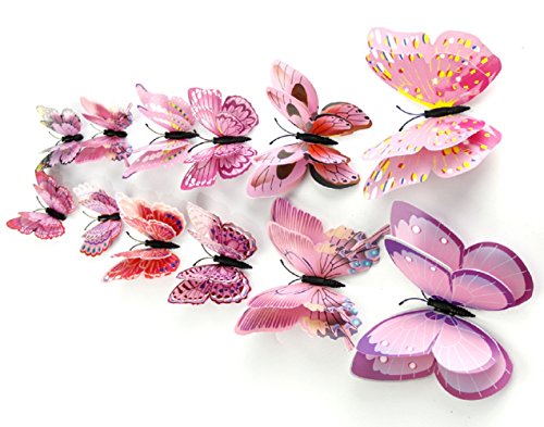 DAGOU Mixed of 12PCS 3D Pink Butterfly Wall Stickers Decor Art Decorations | The Storepaperoomates Retail Market - Fast Affordable Shopping