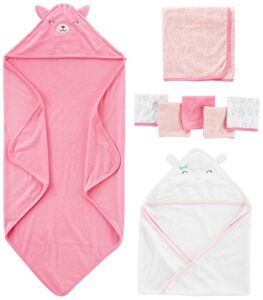 Simple Joys by Carter’s Baby Girls’ 8-Piece Towel and Washcloth Set, Pink/White, One Size