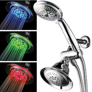 Hotel Spa Shower Combo with LED Shower Head – High-Performance 2 in 1 Combination Shower System – Use Overhead Hands-Free, Enjoy Regular or LED Shower Pampering Shower Heads / Ambiance of LED Lighting