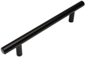 10 Pack – Cosmas 305-128FB Flat Black Cabinet Hardware Euro Style Bar Handle Pull – 5″ Inch (128mm) Hole Centers, 7-3/8″ Overall Length
