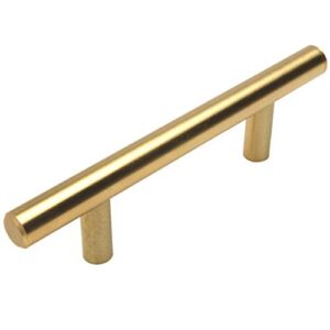 10 Pack – Cosmas 305-3.5BB Brushed Brass Cabinet Hardware Euro Style Bar Handle Pull – 3-1/2″ Inch (89mm) Hole Centers, 5-7/8″ Overall Length