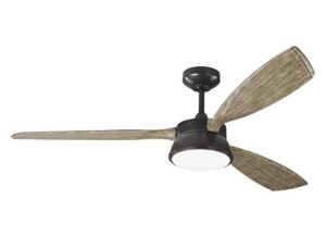 Monte Carlo 3DSTR57AGPD Destin Industrial 57” Outdoor Ceiling Fan with LED Light & Remote Control, 3 Blades, Aged Pewter