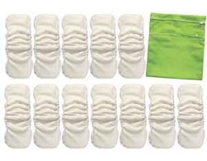 Vlokup Baby Waterproof Cloth Diaper Inserts 5 Layer with Gussets, 12 Pack, for Newborn Toddler Kids, Nature Bamboo Cotton Nappy Liner for Pocket Diaper, Reusable Washable Absorbent with Wet Bag