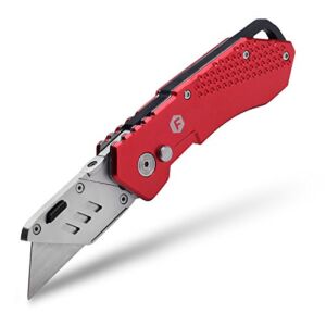 FC Folding Pocket Utility Knife – Heavy Duty Box Cutter with Holster, Quick Change Blades, Lock-Back Design, and Lightweight Aluminum Body