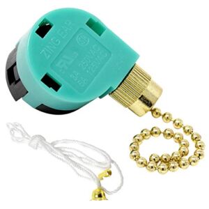 Zing Ear ZE-268S6 3 Speed 4 Wire Fan Switch 3 Way Rotary Speed Control Pull Chain Switch 6A125VAC 3A250VAC for Ceiling Fans – Brass