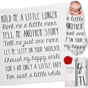 Ocean Drop 100% Cotton Muslin Swaddle Baby Blanket – ‘Hold Me Black’ Quote with Gift Box for Baptism, Christening Gift, Godson, Goddaughter, Neutral, Baby Shower – Super Soft, Breathable, Large 47×47”