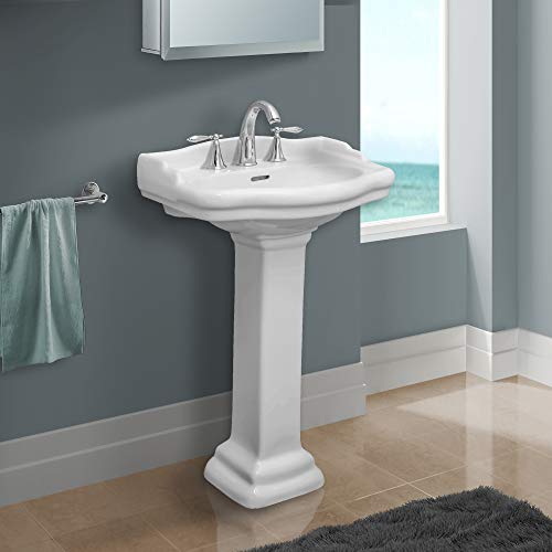 Fine Fixtures, Roosevelt White Pedestal Sink – 18 Inch Vitreous China Ceramic Material (4 Inch Faucet Spread hole) | The Storepaperoomates Retail Market - Fast Affordable Shopping