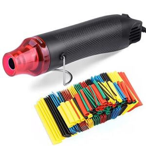 FloweryOcean 300W Mini Heat Gun, 200℃ Handheld Portable Hot Air Gun and 328 Pcs Heat Shrink Tubing, for Shrink Wrapping, Epoxy Resin Supplies, Crafts, Candle Making, Wire & Cable Repair, DIY (Black)