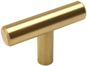 25 Pack – Cosmas 305BB Brushed Brass Cabinet Hardware Euro Style T Bar Knob – 2″ Overall Length