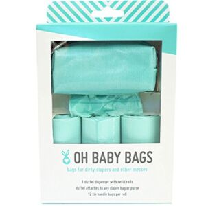 Oh Baby Bags Diaper Bag Clip-On Dispenser Gift Box with Disposable Bags for Dirty Diapers – Recycled Plastic – Seafoam Duffle plus 48 Seafom Scented Bags