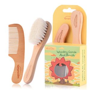 Baby Goat Hair Brush and Comb Set for Newborns & Toddlers Eco-Friendly Safe Brush for Cradle Cap Natural Wooden Comb Perfect Baby Shower and Registry Gift (Baby Hair Brush and Comb Set)