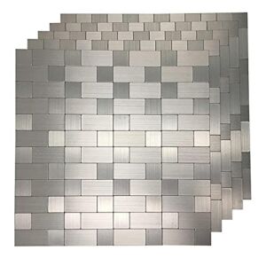 Art3d 10-Pack Self-Adhesive Metal Backsplash Peel and Stick Tile for Kitchen, 12″ x 12″ Silver Aluminium Surface