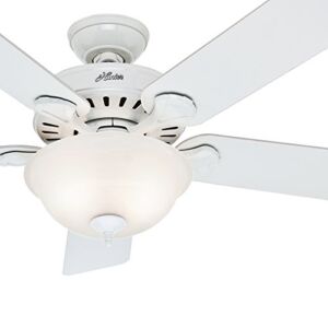 Hunter Fan 52in Traditional Ceiling Fan in Snow White with Swirled Marble Glass Light Kit (Renewed)