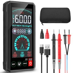 Neoteck Rechargeable Multimeter with Smart Touch Screen 6000 Counts Digital Multimeter NCV Volt Meter Tests Voltage Current Resistance Continuity Duty-Cycle Capacitance Temperature Frequency TRMS