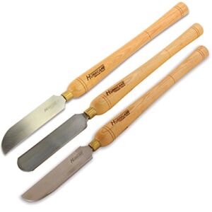 Hurricane Turning Tools, HSS, 3 Piece Scraper Set (Right Side, Left Side, Round Nose, 1 1/2″ Wide), Standard Series Woodturning Tools