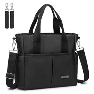ROYALFAIR Small Diaper Bag Tote Bag for Toddler Mommy Messenger Tote Diaper Bags Purse with Stroller Hook (Black)