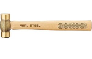 REAL STEEL 0421 Solid Brass Non-Sparking Hammer, Hickory Wood Handle, 20-Ounce