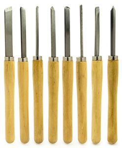 Bastex Professional Quality Wood Turning Chisel 8 pcs Set Included Lathes: 2 Skew 1 Spear Point 1 Parting 1 Round Nose & 3 Gouge Tools for Wood Working Professionals or Hobbyist. Starter Pack Kit