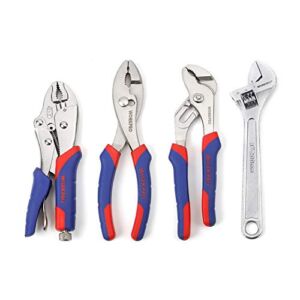 WORKPRO Pliers Set 4-piece Locking Plier Slip-joint Plier Groove Joint Pliers and Adjustable Wrench Home Maintenance Tool Kit