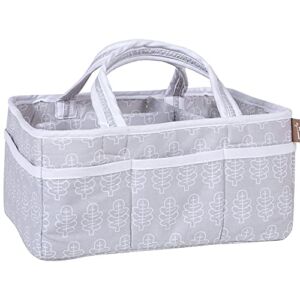 Gray Leaf Nursery Diaper Storage Caddy – Portable Organizing Fabric Tote Bag