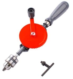 WEICHUAN Manual Hand Drill 3/8-Inch Capacity-Powerful and Speedy, Manual 3/8 inch Mini Hand Drill with Finely Cast Steel Double Pinions Design, 3 Jaw Chucks and Grip Handle