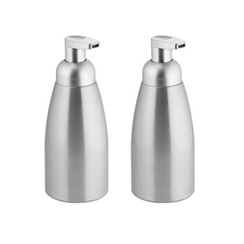 mDesign Modern Metal Aluminum Foaming Soap Dispenser Pump Bottle for Kitchen Sink Countertop, Bathroom Vanity, Utility/Laundry Room, Garage – Save on Soap – Linn Collection – 2 Pack – Brushed/Silver | The Storepaperoomates Retail Market - Fast Affordable Shopping