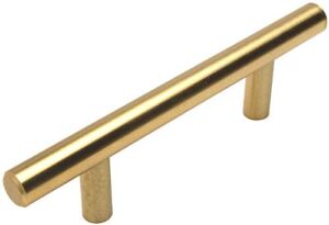 25 Pack – Cosmas 305-4BB Brushed Brass Cabinet Hardware Euro Style Bar Handle Pull – 4″ Inch (102mm) Hole Centers, 6-3/8″ Overall Length