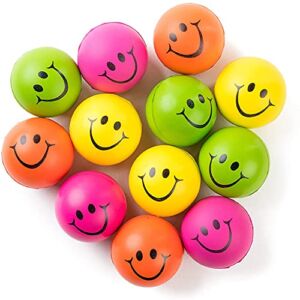 Be Happy! Neon Colored Smile Funny Face Stress Ball – Happy Smile Face Squishies Toys Stress Foam Balls for Soft Play – Bulk Pack of 12 Relaxable 2.5″ Stress Relief Smile Squeeze Balls Fun Toys