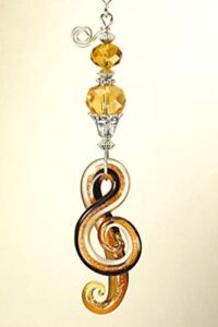 A Beautiful Big Blown Glass Amber Gold Treble Clef Music Note Symbol Ceiling Fan Pull Chain