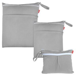 Damero 3pcs Pack Wet Dry Bag for Cloth Diapers Daycare Organizer Bag, Gray