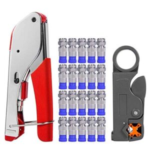 Coax Cable Crimper, Coaxial Compression Tool Kit Wire Stripper with F RG6 RG59 Connectors