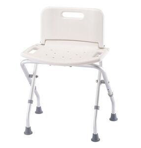 EasyComforts Folding Bath Seat with Back Support, Portable Shower Bench, Rubber Tips, High-Density Polyethylene, White – Overall Bench Seat Measures 17 ½ Inches x 11 Inches, Supports Up to 300 Pounds