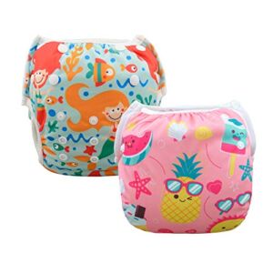 ALVABABY Baby Swim Diapers 2pcs One Size Reusable Washable & Adjustable for Swimming Lesson & Baby Shower Gifts SWD37-39