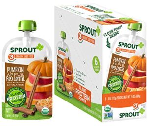 Sprout Organic Baby Food, Stage 3 Pouches, Pumpkin & Red Lentil Plant Powered Protein, 4 Oz Purees (Pack of 6)