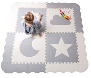 Baby Play Mat Tiles – 61″ x 61″ Extra Large, Non Toxic Foam Baby Floor Mat – Grey & White Interlocking Playroom & Nursery Playmat – Safe & Protective for Infants & Toddlers (Grey)