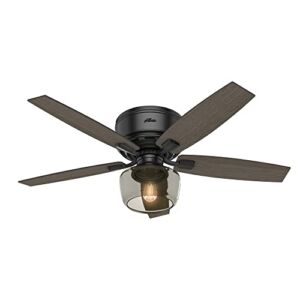 Hunter Bennett Indoor Low Profile Ceiling Fan with LED Light and Remote Control, 52″, Matte Black