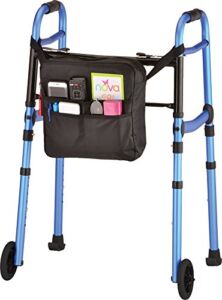 NOVA Folding Walker with 5” Front Wheels, Glide Skis and Mobility Bag, Portable and Great for Travel, Color Blue