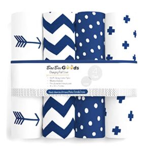 Changing Pad Cover – Baby Changing Pad Covers 4 Pack – Boy or Girl Changing Pad Cover – Pure Cotton Machine Washable Navy and White Changing Table Cover – Diaper Changing Pad Cover Sheets