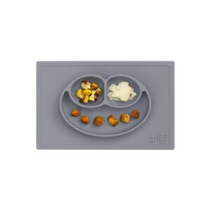 ezpz Happy Mat (Gray) New Version – 100% Silicone Suction Plate with Built-in Placemat for Toddlers + Preschoolers – Divided Plate – Dishwasher Safe