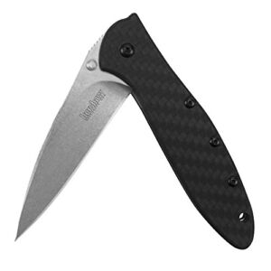 Kershaw Leek Carbon Fiber Stonwash Pocketknife, 3″ CPM 154 Steel Blade, SpeedSafe Assisted Opening Folding EDC