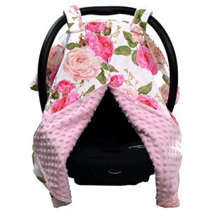 Dear Baby Gear Blue Baby Car Seat Canopy w/Snap Button Opening, Car Seat Canopy for Daily Use, Cover for Newborn Car Seats, Stylish Nursing Cover, Pink Rose/Pink Minky Dot, 40″ x 30″