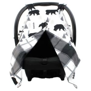Dear Baby Gear Blanket for Baby Car Seat – Baby Car Seat Cover, Blankets for Infant Car Seats, and Baby Wraps Carrier – Print Black Bears, Black and Grey Plaid Minky 40″ x 30″