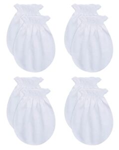 RATIVE Newborn Baby Cotton Gloves Sleep Sleeping No Scratch Mitten Mittens Mitts Set for 0-3 0-6 Months Boy Boys Girl Girls (4-pairs/White)