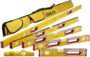 Stabila 78496 Type 196 Heavy Duty Complete 6 Level Kit – 78″/48″/32″/24″/16″/10” Die Cast Magnetic Torpedo Level Includes Nylon Carrying Case, Yellow