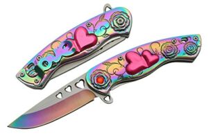 7″ Cupid Heart Ladies Rainbow Pocket Knife with LOVE Pocket Clip Beautiful!