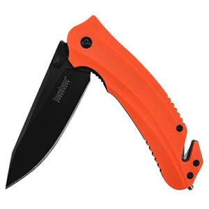 Kershaw Barricade (8650) Orange Multifunction Rescue Pocket Knife with 3.5 Inch Stainless Steel Blade; SpeedSafe Opening, Glass Breaker Tip, Belt Cutter, Pocketclip; 4.5 oz