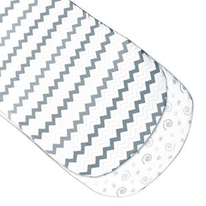 Bassinet Sheet Set – 2 Pack Jersey Cotton Fitted Sheets – Grey/White Unisex Baby Bedding Design